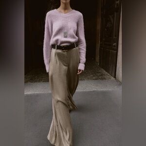 ZARA BELTED SATIN WIDE LEG PANTS | M NWT